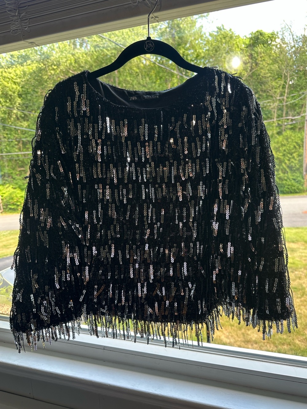 Zara Black Sequin Fringe Top